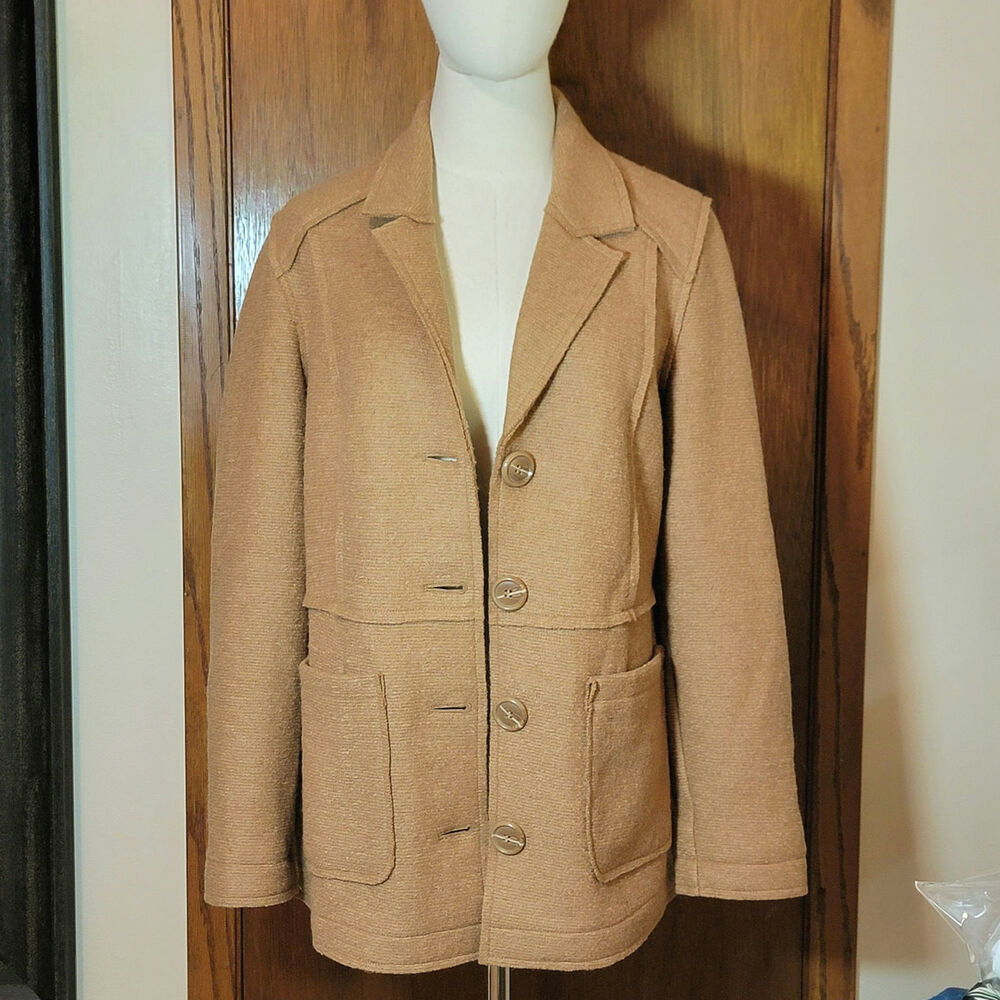 Chico's Wool Blend Tailored Blazer Jacket Button Front Camel Tan Size 1 Medium - Picture 9 of 14